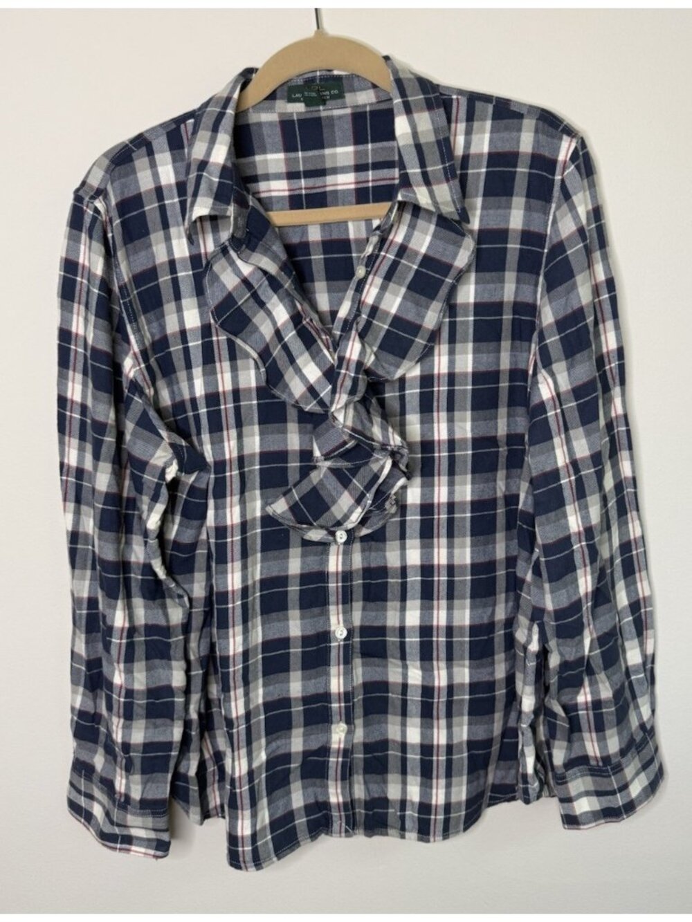 Lauren Ralph Lauren Button Shirt Rainbow Plaid Flannel Frill Ruffle